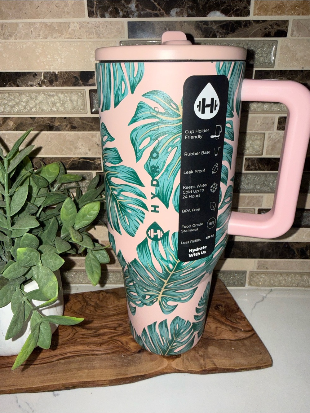 Hydrojug 40 oz Monstera traveler